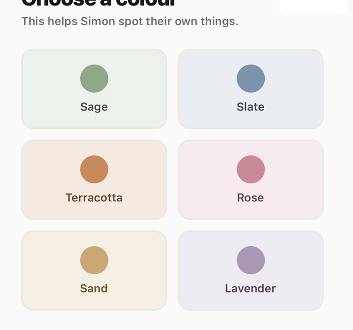 Tilandra colour picker screen during setup